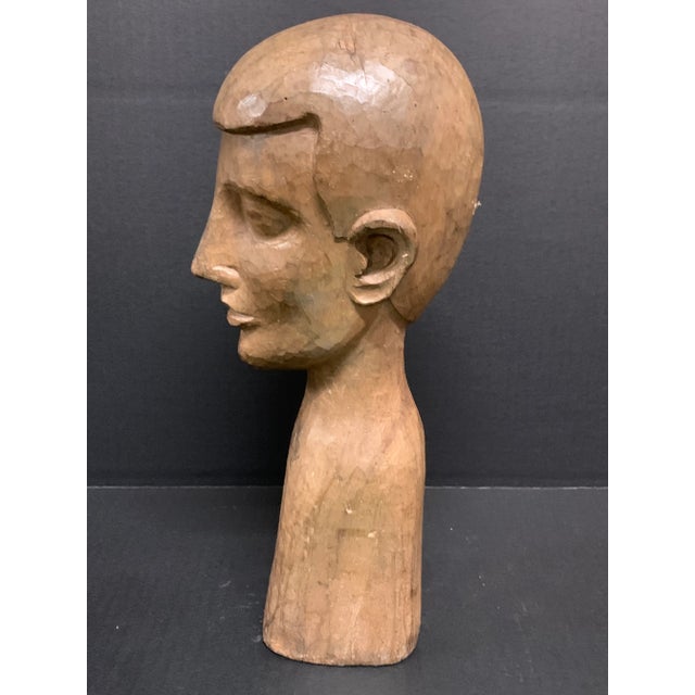 Wood Vintage Late 20th Century Carved Wood Paper Mache Male Bust Sculpture For Sale - Image 7 of 9