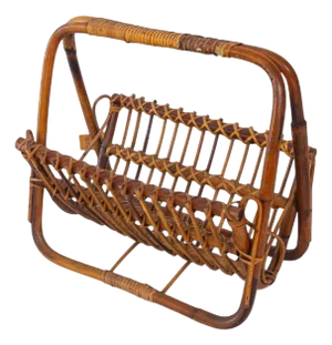 Vintage Curved Rattan Magazine Rack, 1960s