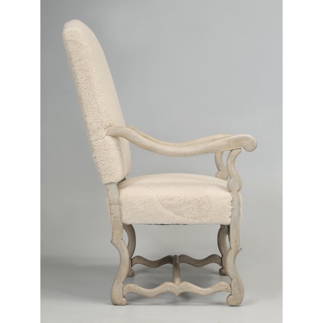 Rubber Antique French Shearling Upholstered Armchair, Restored For Sale - Image 7 of 12