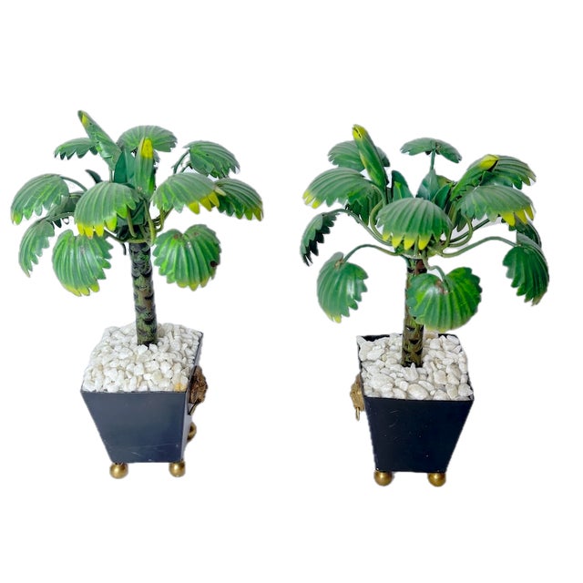 Late 20th Century Vintage Pair Miniature Tole Palm Tree Sculptures For Sale - Image 5 of 10