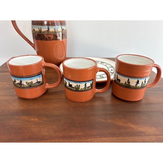Orange Late 20th Century Peruvian Earthenware Artisanal Serving Set of 5 For Sale - Image 8 of 11