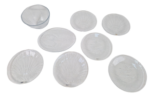 Vintage Glass Seafood Serving Bowl, Plate and Dinner Plates by Ann Warff for Kosta Boda, Sweden, 1970s, Set of 8