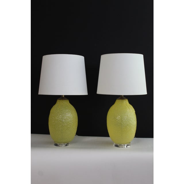 A beautiful pair of citrus lamp. Organic shape art glass that's a blend of vibrant yellow. The translucence of pieces...