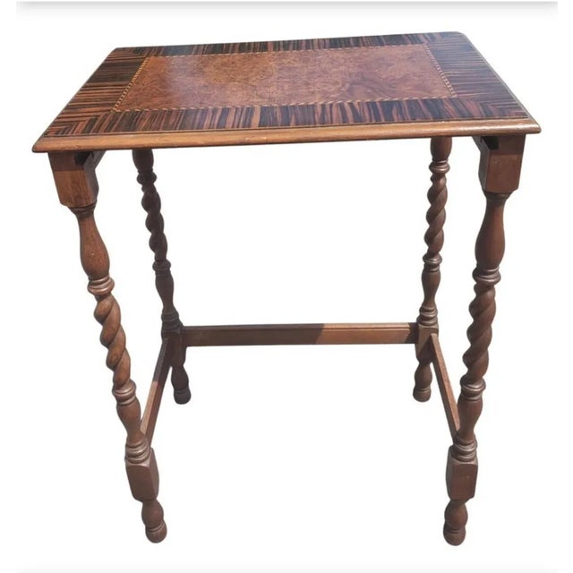 Brown 1960s Mahogany Barley Twist Banded Walnut Satinwood Burl Nesting Tables, a Pair For Sale - Image 8 of 11