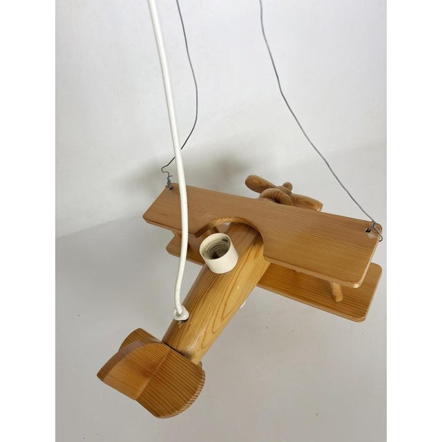 Wood Wooden Airplane Pendant Light in Pine, France, 1970s For Sale - Image 7 of 11
