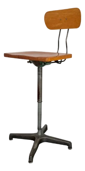 Mid 20th Century Industrial Maple and Steel Adjustable Factory Chair Stool by Adjustrite