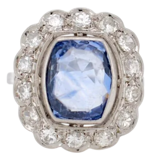 Art Deco Platinum Pompadour Ring - 4ct Unheated Ceylon Sapphire & Diamonds, Size 7.25