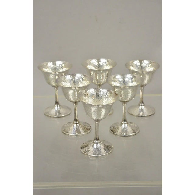 Silver Vintage Egw & S Hammered Silver Plate Wine Goblets Cups - Set of 6 For Sale - Image 8 of 9