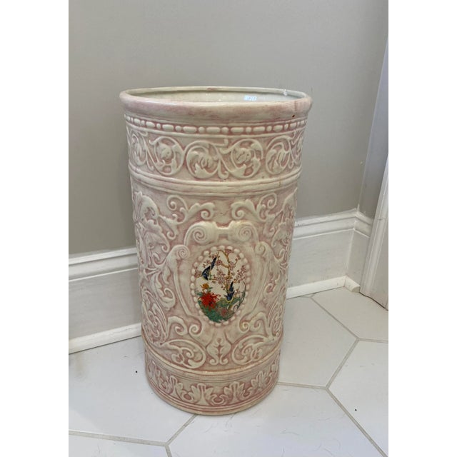 Light Pink Antique Weller Pottery Pink Ceramic Umbrella Holder Vase For Sale - Image 8 of 11