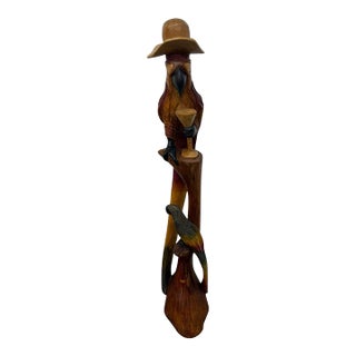 Vintage Folk Art Wood Sculpture Parrot Hand Carved & Painted 41” For Sale