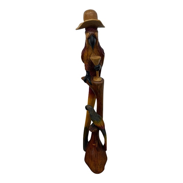Vintage Folk Art Wood Sculpture Parrot Hand Carved & Painted 41” For Sale