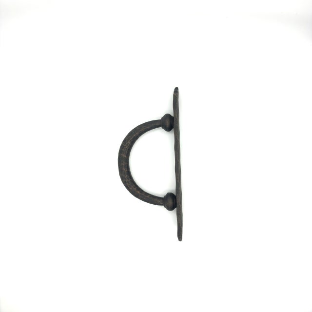 2020s Hand-Forged Wrought Iron Door Pull Handle (Gold Patina) Deep Curved Barn Hardware For Sale - Image 5 of 6