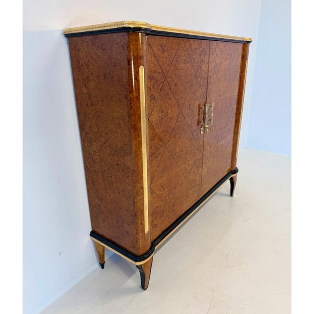 Vintage Italian Art Deco Sideboard in Maple Burl with Black Lacquer Details, 1940s For Sale - Image 6 of 14