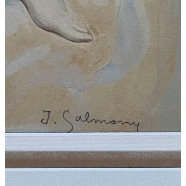 J. Salmony, Young Naked Woman and Rose Bush, Watercolor For Sale - Image 6 of 7