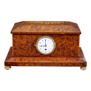 Early 20th Century Burr Yew Desktop Box with Clock, 1920s For Sale