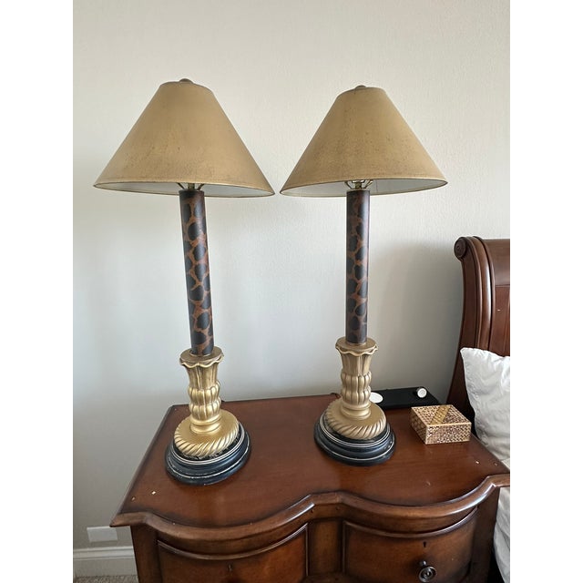 Brown Vintage Transitional Ethan Allen Hand Painted Candlestick Lamps, a Pair For Sale - Image 8 of 8