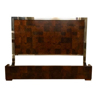 Art Deco Universal Furniture Burl Wood and Polished Nickel King Bedframe For Sale