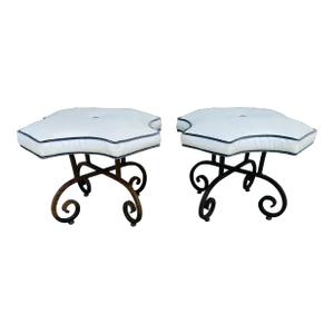 Vintage Iron and Leather Ottomans, a Pair