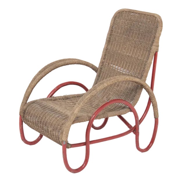 Bauhaus Wicker and Painted Metal Armchair, 1930s For Sale
