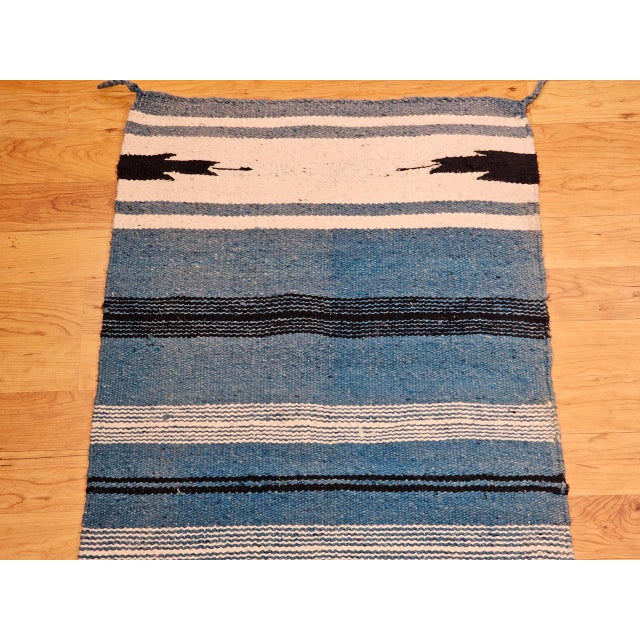 Vintage Southwestern Area Rug, Handwoven Wool, Stripe Pattern, Persian Blue, 3x5 For Sale In Chicago - Image 6 of 12