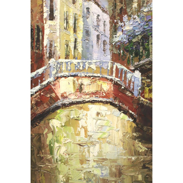 Red Mid 20th Century Original Oil Impasto Painting on Canvas - Venetian Scene - Signed For Sale - Image 8 of 13