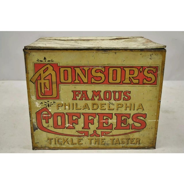 Bonsor's Famous Philadelphia Coffee Tin Metal Storage Bin Tickle the Taster. Item featured is a very rare collectible bin,...