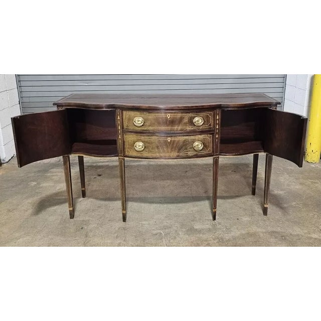Stickley Federal Style Bowfront Mahogany Sideboard Bellflower & Checker Inlay For Sale - Image 10 of 10