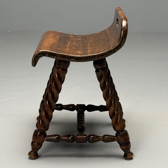 Brown Swedish Mid-Century Modern, Provincial Milking Stool, Oak, Sweden, 1900s For Sale - Image 8 of 10