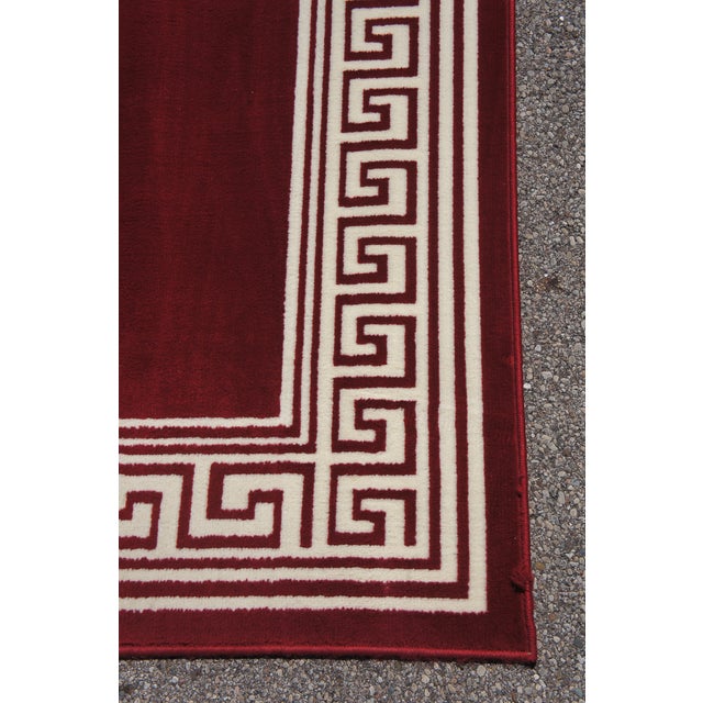 Vintage Taj Mahal Red & White Gecian Greek Key Area Rug | Chairish
