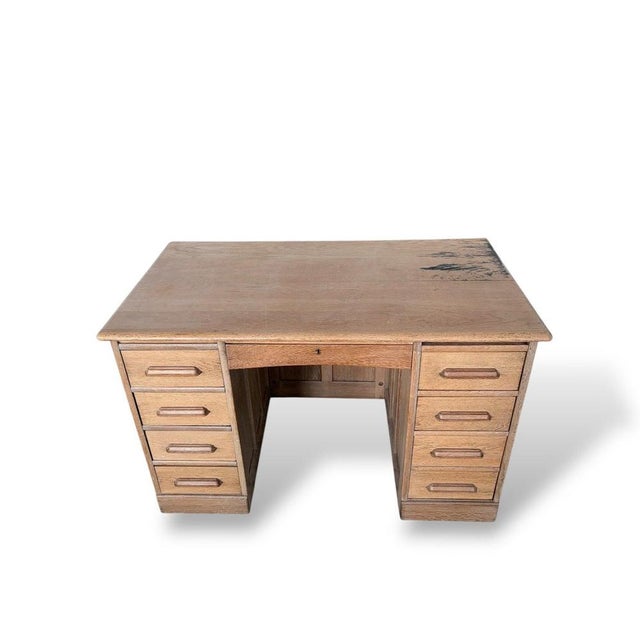 Vintage Pine and Oak Twin Pedestal Desk with Drawer For Sale - Image 9 of 12