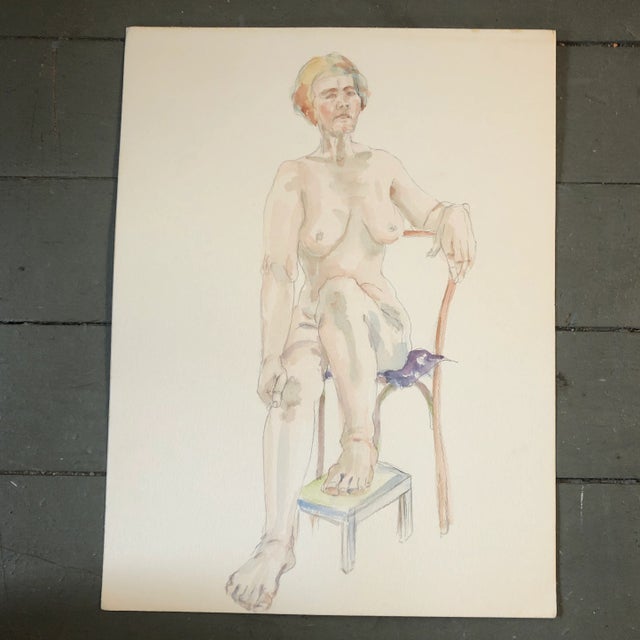 1970s Original Vintage Female Nude Watercolor Painting 1970’s For Sale - Image 5 of 5