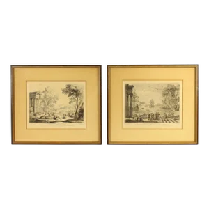 1775-76 Richard Earlom Pair of Mezzotints "Liber Veratis" by Claude Lorrain