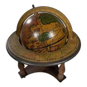 Vintage MCM Italian Old World Zodiac Globe Wood Stand Desk Decor