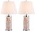 a elegant column lamp with silver bands capping a base of capiz shell mosaic in pearly tones of white and beige,casts a...