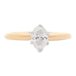 1/2 Carat Marquise Diamond Solitaire 2-Tone 14k Gold Ring Size 7