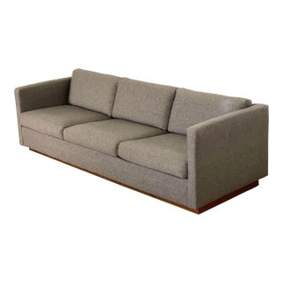 1980s Milo Baughman for Thayer Coggin Gray Three-Seater Tuxedo Sofa For Sale