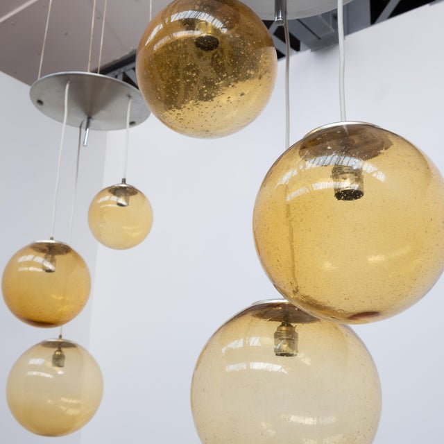 Yellow Vintage Parscot Pendant Light in Bubbled Glass, 1970 For Sale - Image 8 of 12