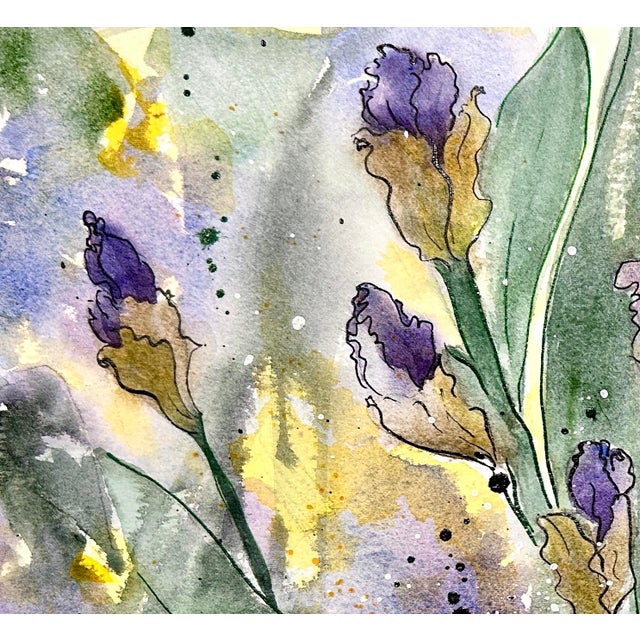 Illustration Watercolor Painting Original “Amethyst Iris” For Sale - Image 3 of 9