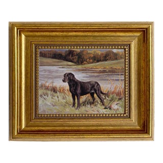 Labrador Retriever With Duck Oil Painting Print on Canvas in Antiqued Gold Frame- a 5" X 6" Framed to a 8-1/2" X 9-1/2" For Sale