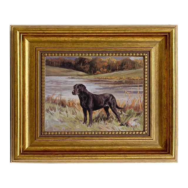 Labrador Retriever With Duck Oil Painting Print on Canvas in Antiqued Gold Frame- a 5" X 6" Framed to a 8-1/2" X 9-1/2" For Sale