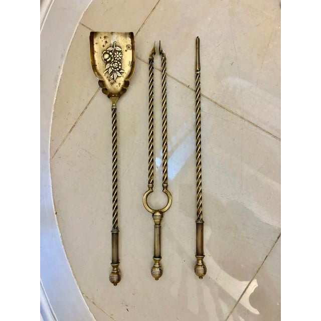 Antique Victorian Brass Fire Irons and Dog, 1860 For Sale - Image 11 of 13