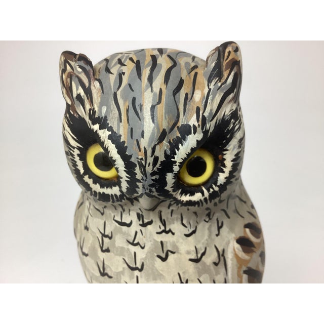 Folk Art Mid 20th Century Amazing Hand Carved Hand Painted Folk Art Owl Sculpture For Sale - Image 3 of 7