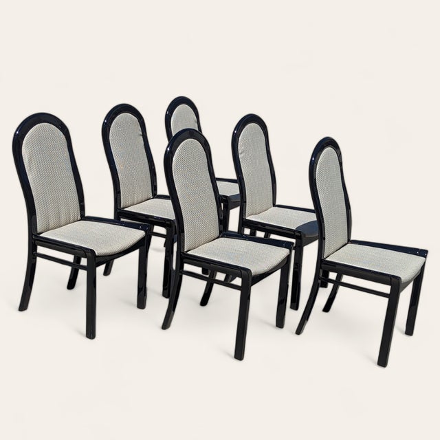 Set of Six Italian Postmodern Dining Chairs – Black Lacquer and Solid Wood, 1980s For Sale - Image 9 of 18