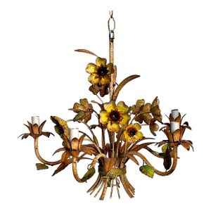 Vintage Boho Patinated Tole Chandelier