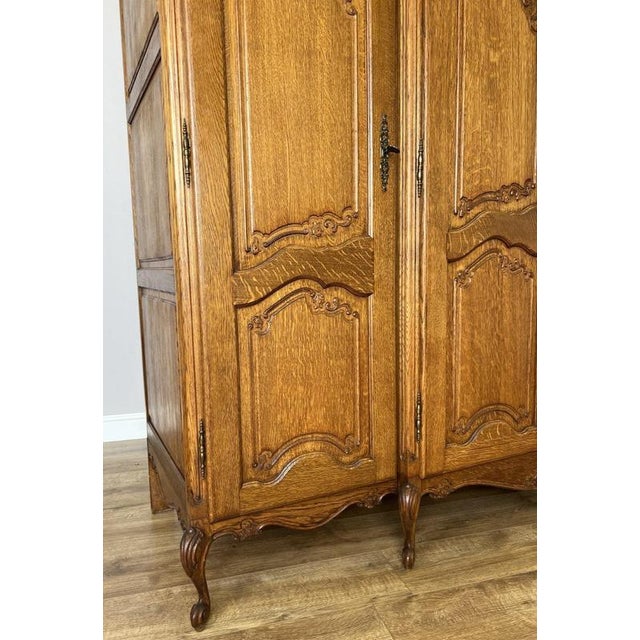 Vintage French Louis XVI Style Carved Oak 4-Door Wardrobe For Sale - Image 10 of 13