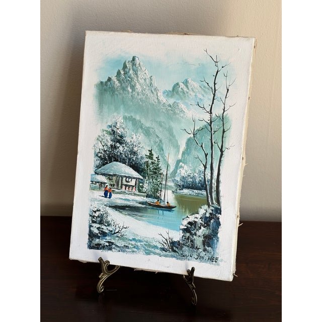 Circa 1970 Oil on Canvas Asian Winter Landscape, Suh Jin Hee (South Korea, 20th Century), Unframed For Sale - Image 10 of 12