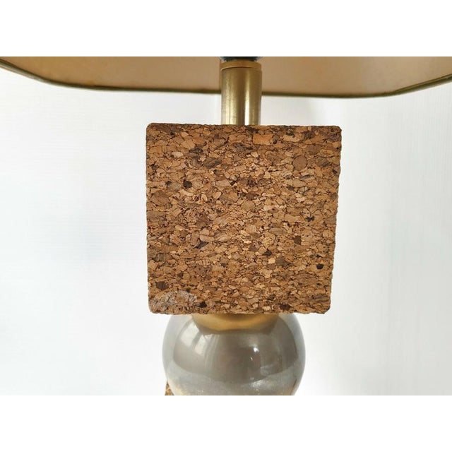 Vintage Cork Cube and Steel Ball Table Lamp, 1970s For Sale - Image 6 of 9