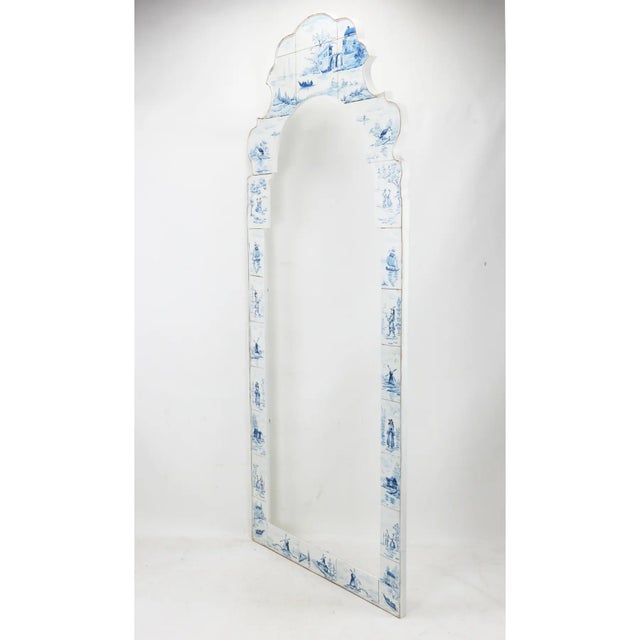 Rustic European Vintage Dutch Blue and White Tile-Style Wall Mirror For Sale - Image 3 of 10
