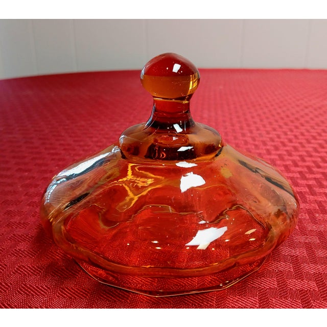Mid-Century Modern Vintage Empoli Optic Glass Apothecary Jar With Circus Tent Lid, MCM For Sale - Image 3 of 8