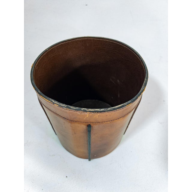 Mid-Century Modern Mid-Century Modern French Cognac Leather Waste Bin, 1960s For Sale - Image 3 of 9